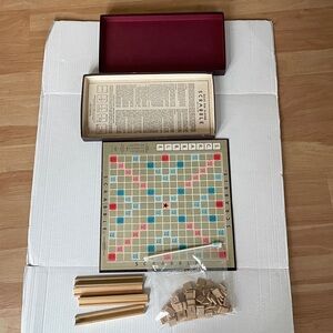 1950's Scrabble Board Game Vintage carved Wood Tiles Crafts Upcycle Repurpose